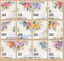 2016年花纹日历矢量模板