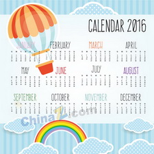 2016彩色热气球年历矢量图